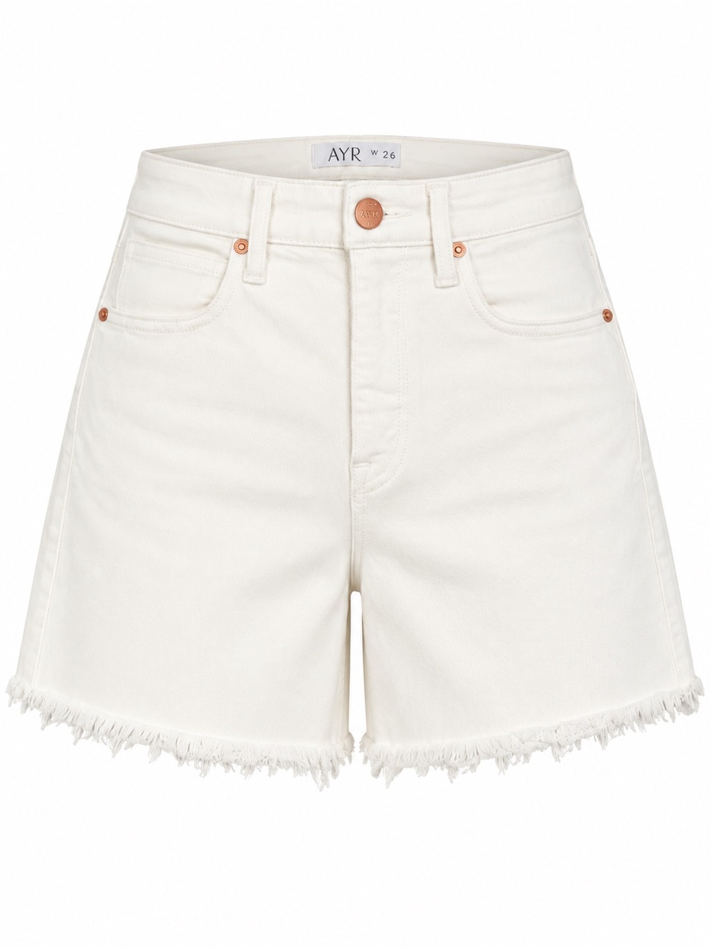 AYR High Rise Frayed Hem Denim Shorts White Cream Size 26